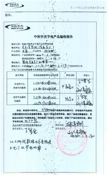 中科宇杰節(jié)電產(chǎn)品驗(yàn)收報告 中科宇杰節(jié)電產(chǎn)品驗(yàn)收報告